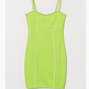 H&M neon green bodycon mini dress size Medium NWT